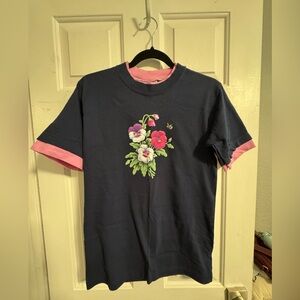 Morning Sun Navy and Pink Pansy shirt